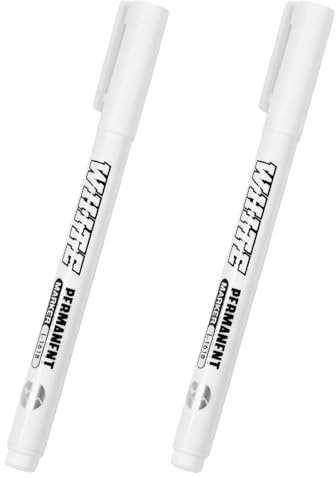 Gripiti Permanent Marker Pens 2Pcs, 1mm Marker Pen Quick Dry Laundry Marker Pens Waterproof White Ink Pen Fabric Pens Permanent for Clothes Wood Rock Glass Metal Painting Ceramic