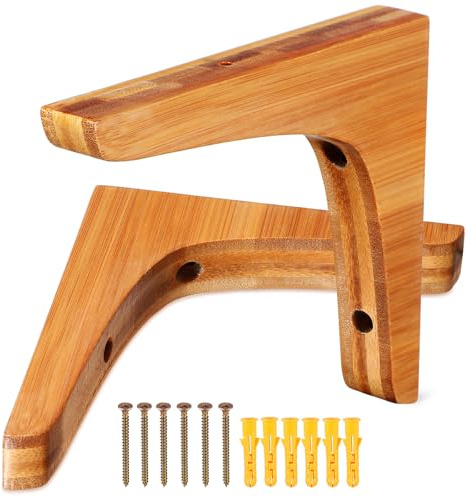 Housoutil Supporti per Mensole in Bambù 2 Pezzi Forma a Triangolo per Supporto Stabile e Sicuro Mensole da Parete Design Elegante e Semplice 15cm
