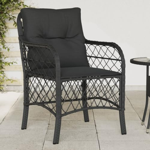 IBUQDDV Gartenstühle mit Kissen 2 STK. Schwarz Poly Rattan PE Geflecht Outdoor Sessel mit abnehmbaren Bezügen und pulverbeschichteten Stahlrahmen für Terrasse Balkon