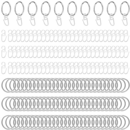 CHUENKUK 100 Stück Gardinenringe mit Haken, 3 cm Innendurchmesser Silber Vorhangringe mit Haken, Gardinenringe für Fenster