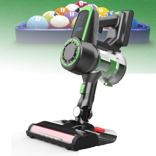 Aspirapolvere per Tappeto da Biliardo Senza Filo, Nettapanni Elettrico 20kPa con Spazzola Morbida, Batteria Staccabile e Touch Screen, 2 Regolazioni velocità, Luce LED, Kit Accessori Completo,Green