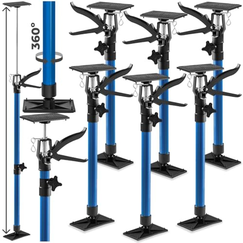 tectake® Türspanner, Stützen höhenverstellbar stufenlos 51-115 cm, Auflageplatten mit Kugelgelenk bis 45°, Zargenspanner je 30 kg Belastbarkeit, Türzargenspanner, Teleskopstange - blau, 6er Set
