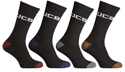 JCB - Men's Black Workwear Boot Socks | 4 Pairs | U.K. Size 6-11 | Reinforced Men's Boot Work Socks (UK, Numeric, 6, 11, Regular, Regular, Black Mix)
