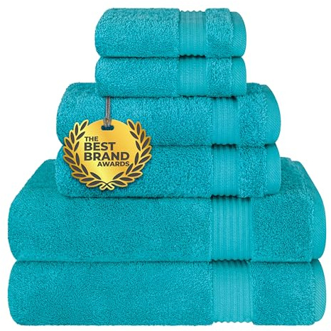 Cotton Paradise 6 Piece Towel Set 100% Cotton Soft Absorbent Turkish Towels for Bathroom 2 Bath Towels 2 Hand Towels 2 Washcloths, Aqua Blue Towel Set