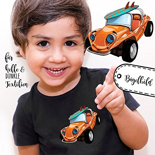 ilka parey wandtattoo-welt® Bügelbilder Applikation Auto Surfmobil Bügelbild Bügelmotiv Fahrzeug Aufbügelbilder für Jungs bb059