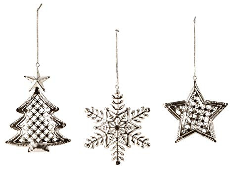 unbekannt Weihnachtsanhänger Stern Tanne Schneeflocke aus Metall (12cm, Silber)