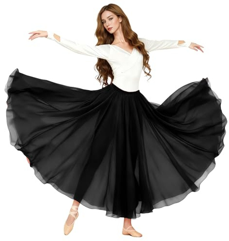 Baisdan Belly Dance Long Swing Skirt Festival Tribal Chiffon Maxi Full Skirt Black