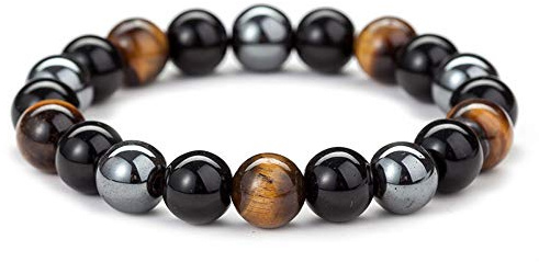 Thajaling Oeil de tigre en obsidienne 10MM et perles magnétiques Bracelet Mala Bracelet de méditation Bouddha Bouddhiste Tibétain