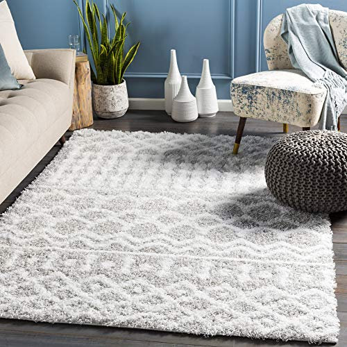 Livabliss Dubai Shaggy Berber - Flauschiger groß für Wohnzimmer, Esszimmer, Schlafzimmer, Langflor Hochflor e flauschig - 160x220 cm, Wohnzimmer in Weiß, Hellgrau