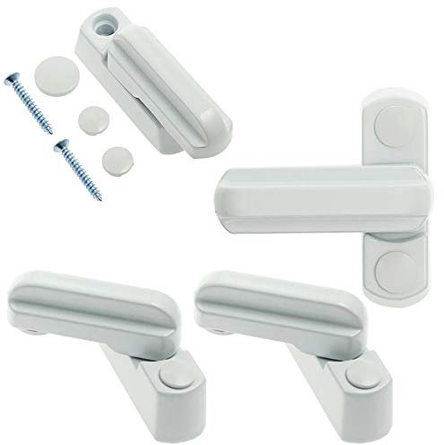 4 Stück Fenstersicherung, Zink Legierung Fenster Drehbegrenzer, Fenster Zusatzschloss Sicherheitsschlösser, Extra Sash Jammer Türschloss, T-Form, Weiß