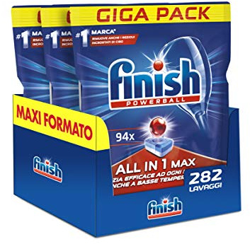 Finish All in 1 Max Pastiglie Lavastoviglie, 282 Capsule Lavastoviglie, 3 Confezioni da 94 Pastiglie per Lavastoviglie, Pulizia Efficace ad Ogni Lavaggio