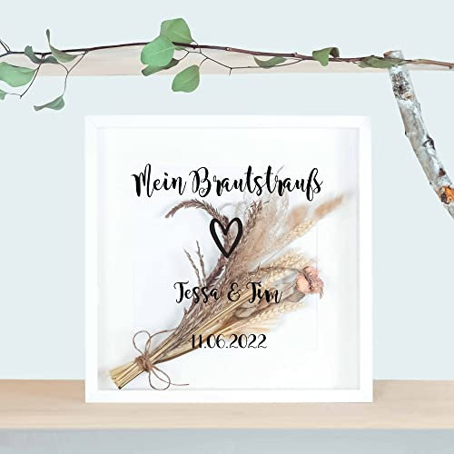 Dein Rahmen für deinen Brautstrauß | Schlicht | individuell mit Spruch und Namen | Hochzeit | Blumen | Dried Flower | Erinnerung | Deko | Wanddeko