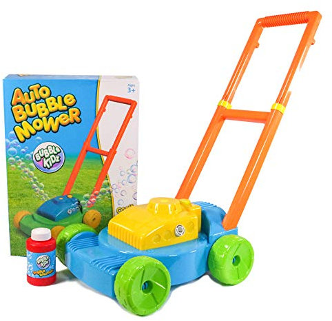 Bubblekidz Auto Bubble Mower Push Age 3+ Along Spill Proof Lawnmower with Built In Bubble Machine Garden Toys for Kids including Bubble Solution