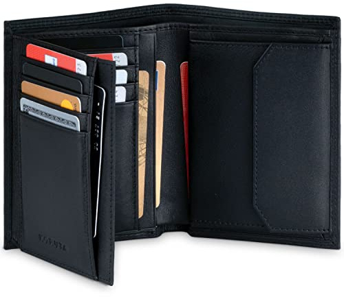 KORUTA Leder Geldbörse Herren mit RFID Schutz I Portemonnaie Groß mit Münzfach I 13 Fächer I Echtleder Geldbeutel für Männer I Brieftasche Wallet Portmonee schwarz