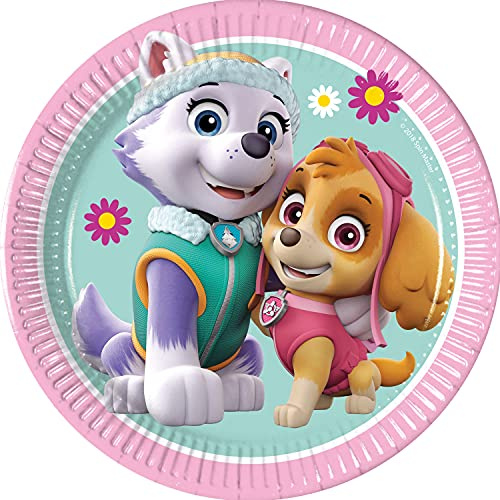 Procos FSC® Mix 93492 Lot de 8 assiettes jetables en papier pour anniversaire d'enfant Motif Pat' Patrouille Skye et Everest Taille 20 cm