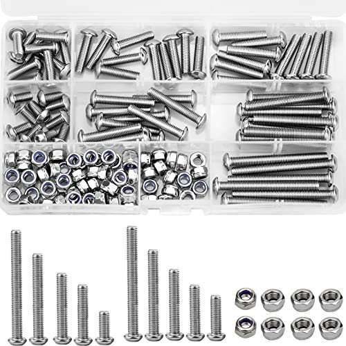 PLUTEO 132 Pcs M5 Screws, Machine Screws Stainless Steel Button Head Bolts and Nuts Assortment Set for Machinery Furniture Electronic Repair Fastener