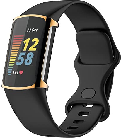 Compatible with Fitbit Charge 5 Screen Protector, Full Coverage Soft TPU Protective Screen Cover Saver Bumper Frame Accessories with Anti-Scratch for Charge 5 Smartwatch (Rose Gold)