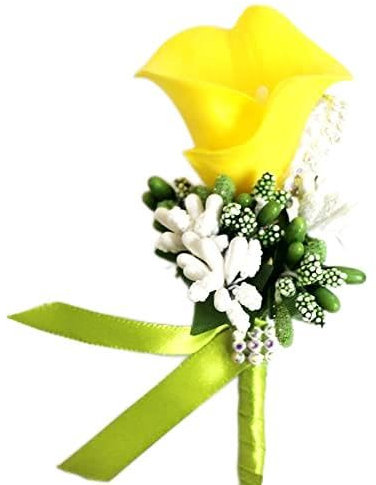 Egurs Boutonniere Hochzeit 2 Stück Ansteckblume Braut und Bräutigam Calla Lilie Handgemachte Brosche Künstliche Blume für Hochzeiten Bankette Jubiläumsdaten Gelb
