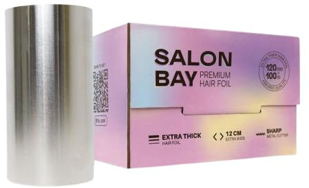 Hair Foils for Highlighting - Premium Hairdressing Foil with Metal Cutter, 12cm x 100m Extra Wide, Extra Thick Highlighting Foil for Hair Colouring and Balayage - Salon Bay