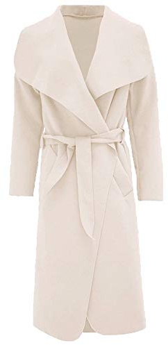 FAIRY BOUTIQUE Womens Italian Trench Long Duster Coat Ladies Waterfall Cape Belted Cardigan Jacket Stone