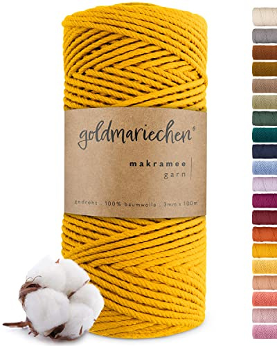 goldmariechen - Premium Makramee Garn (Safran) 3mm x 100m - 100% Baumwolle - Makrameegarn Baumwollgarn für DIY-Deko Wandteppich, Traumfänger, Blumenampel, Wandbehang, Schlüsselanhänger, Wimpelkette