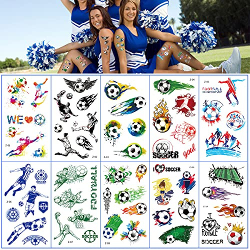 Kindertattoos Fussball für Jungen, FainFun 10 Blätter Tattoo Kinder Fussball, Fußball Tattoos Wasserdicht, Sticker Fussball für Kinder Gefälligkeiten für Geburtstagsfeiern, für Fußball-WM-Spiel
