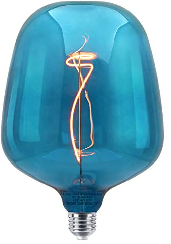 4w Globe LED Filament Light Bulb E27 Metallic Blue Glass Decorative for Bar, Cafe, Home, Restaurant, Pendant Light, Wall Lamp BLUEINVASE