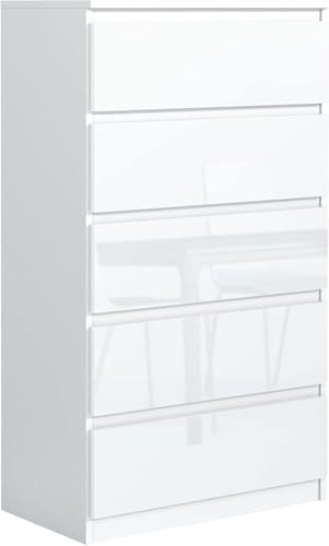 meble masztalerz Kommode 70, 5 Schublade, Weiß Hochglanz Fronetn