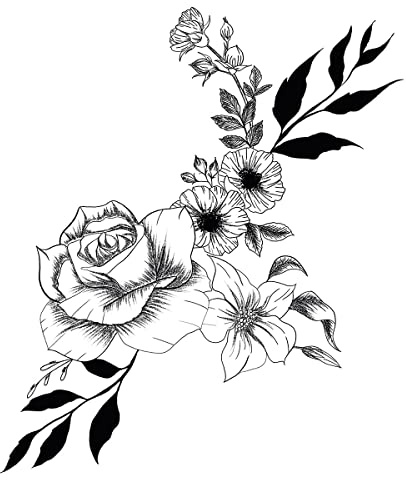 Temporäre tattoos Pfingstrose, Halimium und Lilie - 1 Blatt von Fake tattoos | Blumen Tätowierung | Schwarz | Blumen Klebetattoos, Damen - TATTOO YOUR STYLE
