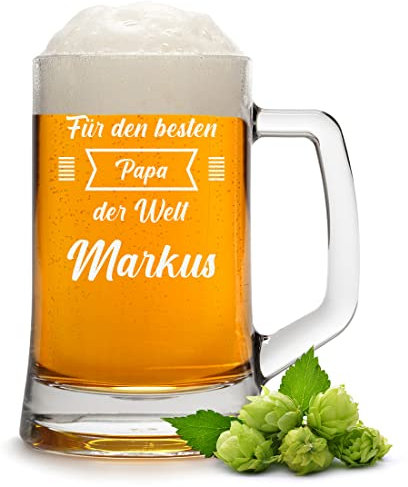 polar-effekt Bierkrug Bester Papa Der Welt - Bierglas mit Gravur 0,3L - Geschenk für Männer und Opa - Geburtstagsgeschenk