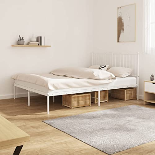 vidaXL Sängram med huvudgavel metall vit 140x190 cm, säng, metallsäng, metall sängram, sängar, metallsängar, metall sängramar, gästsäng, gästsängar
