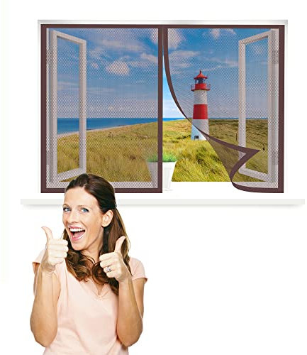 Fliegengitter Fenster, 155 x 100 cm Insektenschutz, Mückennetz Fliegengitter Balkontür, Ohne Bohren für Alle Fenster, Braun