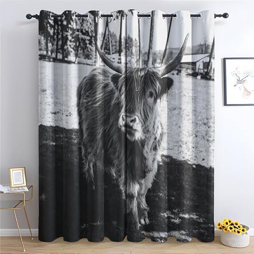 SZLYZM Kuh Vorhänge Blickdicht Gardinen mit Ösen - Vorhang Tier Bauernhof Muster - Verdunkelungsvorhang Thermovorhang für Wohnzimmer Schlafzimmer Kinderzimmer Deko 2er Set, 160x132 cm (H X B)