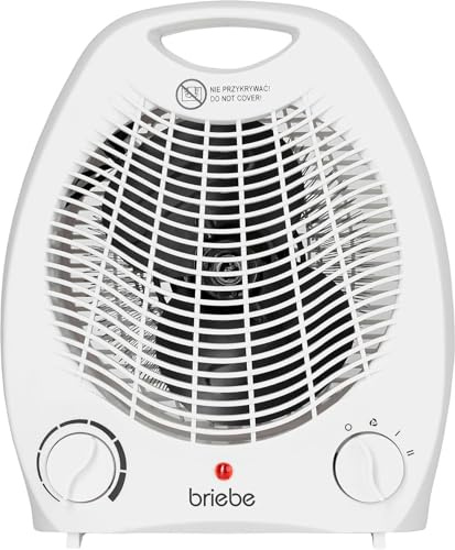 briebe Calefactor con Termostato para Bajo Consumo, Eléctrico, 2 Niveles Potencia, Ventilador Aire Caliente/Frío, Seguridad contra Sobrecalentamiento, Calefacción Portátil Hogar, 2000W, HT1126