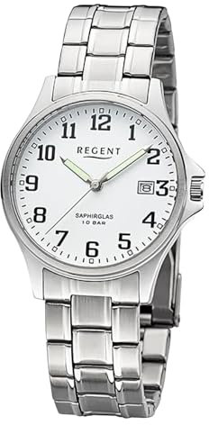 REGENT Herrenuhr Stahl 36 mmr Quarz Saphirglas Kone mit Flankenschutz Datum F-1434