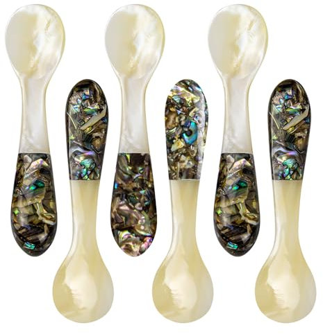DUEBEL Set di 6 cucchiai da caviale con manico in abalone, 10,2 cm, in madreperla, per servire caviale, servire uova, stoviglie per catering, eventi, decorazione per la tavola del ristorante