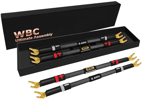 WORLDS BEST CABLES 4 Units - 8 Inch Ultimate - 8 AWG - Ultra-Pure OFC - Premium Audiophile HiFi Speaker Jumper Cables with Eminence Gold Spade Plugs & Carbon Tweed Jacket