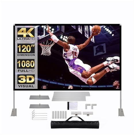Pantalla de proyector sin arrugas, Juego de pantalla de proyección plegable 2K 4K 3D Full HD, portátil, 100 pulgadas, 120 pulgadas, for acampar al aire libre, soporte de oficina, pantalla de proyecció