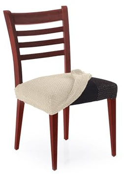 FAVERTI® Funda Super Elástica Silla de Comedor Sin Respaldo | Pack 2 Unidades | Modelo NOVELE | Beige | Protector de Calidad de Tejido Jacquard Tacto algodón
