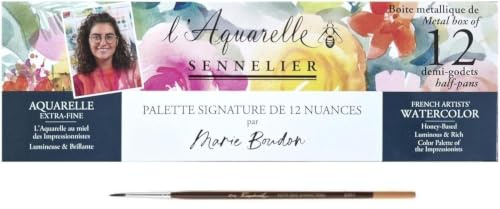 Sennelier Aquarelle Extra-Fines, set Marie Boudon,12 Demi-Godets Boîte en métal et pinceaux