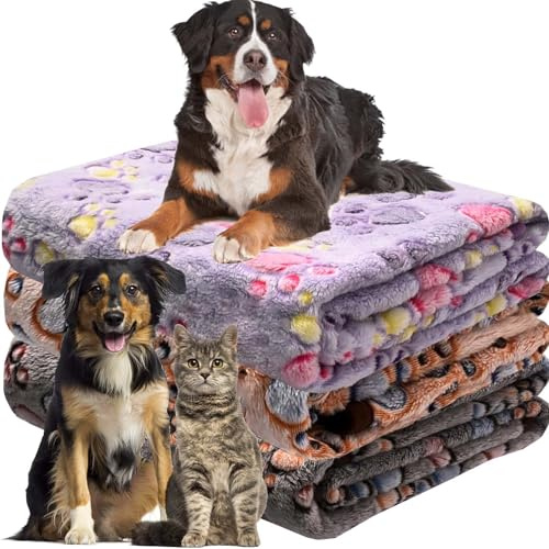 Duscdesp Kattfilt hundfilt fluffig tvättbar, 3 stycken storlekar soffa filt, återanvändbara husdjursfiltar fleecefilt, mjuka varma husdjur filtar för storlek hundar katter (104 x 76 cm)