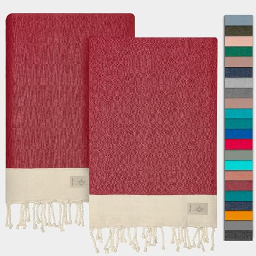 NOUR Hamamtuch Strandtuch | 2er Pack | groß 100x200 cm | aus 100% Baumwolle | Picknickdecke | Saunatuch | Extra leicht | saugstark | schnelltrocknend | Sandfrei (Bordeauxrot)