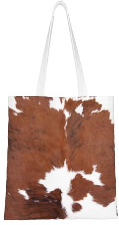 Wykjtwo Tier Braun Kuhfell Druck Kuh, Tragetasche Canvas-Tasche Einkaufshandtasche Einkaufstüten, Mehrzweck-Schultertaschen aus Canvas