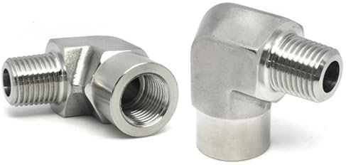 2Pcs 90 Degree Elbow Pipe Adapters 304 Stainless Steel Hose Fitting Male to Female Thread Joint for Kitchen, Garden, Caravan(1/4)