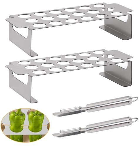 Tongyuyan Jalapeño Popper Soporte para parrilla con herramienta descorazonadora de jalapeño, para uso en asador de chile y hornos, perfecto para cocinar chile, patas de pollo, alas o pimientos (2