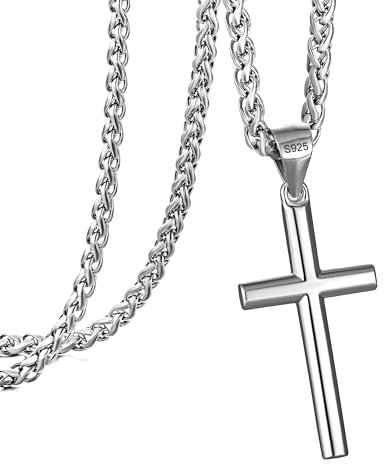 Murtoo Kreuzkette für Herren - Halskette mit Kreuz Anhänger, 925 Sterling Silber, Silberkette (Silber Weizenkette, 55cm)