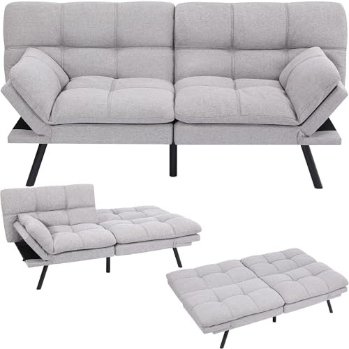 Makika Schlafsofa 3-Sitzer Schlafcouch Paul 3in1 mit Schlaffunktion - verstellbare Armlehnen Rückenlehne Couch Sofa Liegefläche bis 273kg - Klappsofa Bettsofa Gästebett Bettfunktion Wohnzimmer Grau