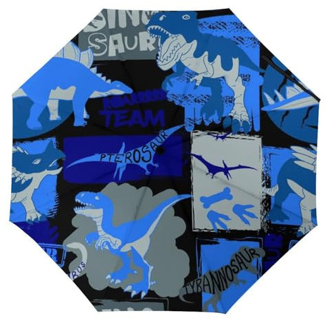 YBQLNP Regenschirm Sturmfest Blauer Dinosaurier Automatik Taschenschirm Mit Schirmtasche Uv Faltbarer Regenschirm