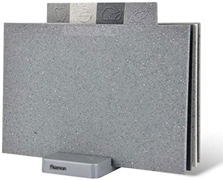 MMRTDJDR Schneidebretter, Kunststoff, rutschfest, Marmorbeschichtung, Kunststoff, Gemüse, Brot, Matten, Hackklotz mit Ständer, 4-teiliges Set, einfach