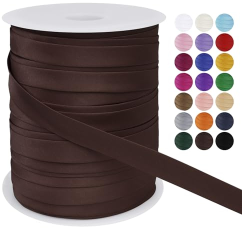 LEREATI Schrägband 15mm x 50m, Einfassband zum Nähen Doppelt Gefaltetes Stoffband aus Polyester Hemming Tape Satin, Nahtband zum Nähen Basteln Dekorationen DIY Handwerk (Dunkel Kaffee)
